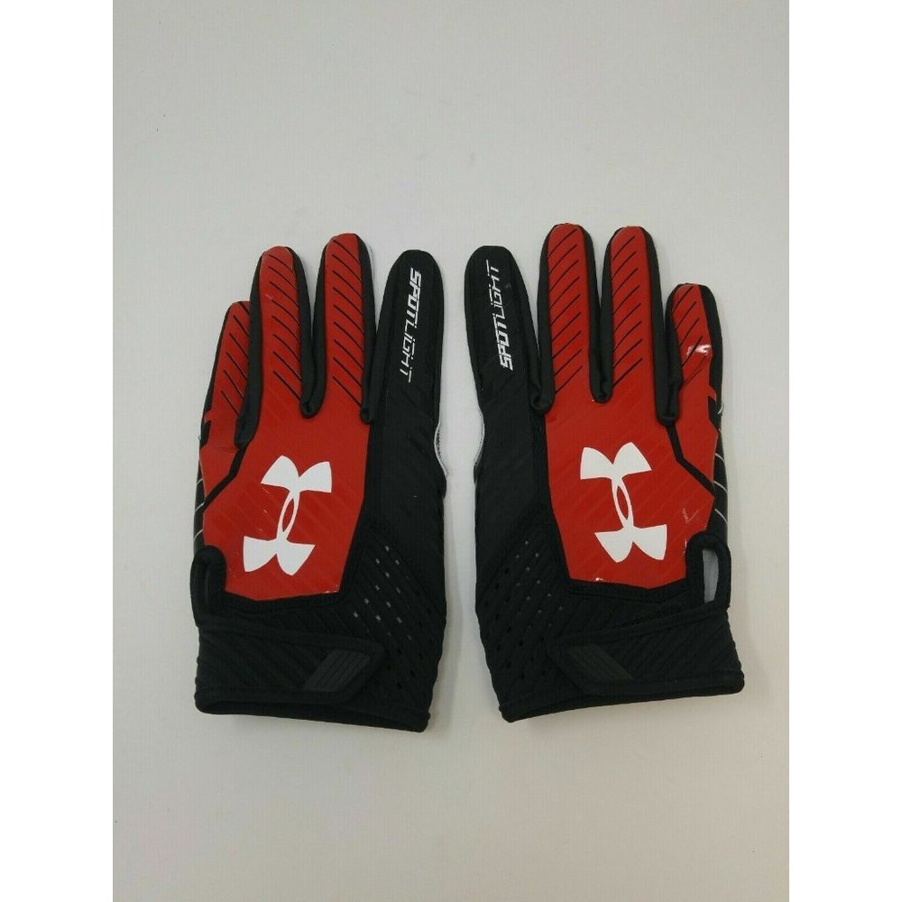 New Under Armour Men's Red/Black Spotlight WR Football Gloves - Size XLarge